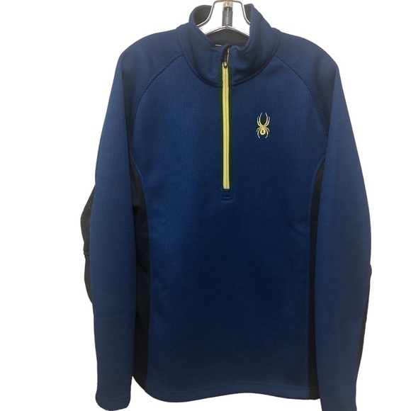 Spyder Men’s Knit Blue Outbound Core 1/4 Zip Pullover Sweatshirt Jacket Mens L - Picture 1 of 12